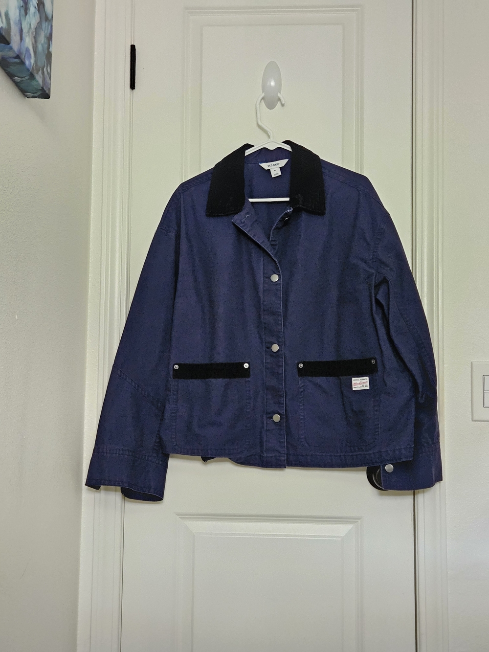 NWOT Old Navy Dark Blue Canvas Button Up Jacket with Black Collar XL